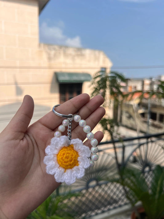 Pearl Petal Handmade Crochet Flower Keychain Phoolwala Store