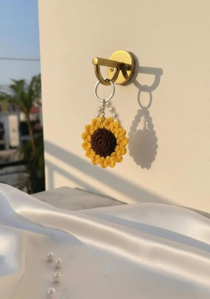 Sunny Pearl Handmade Crochet Sunflower Keychain Phoolwala Store