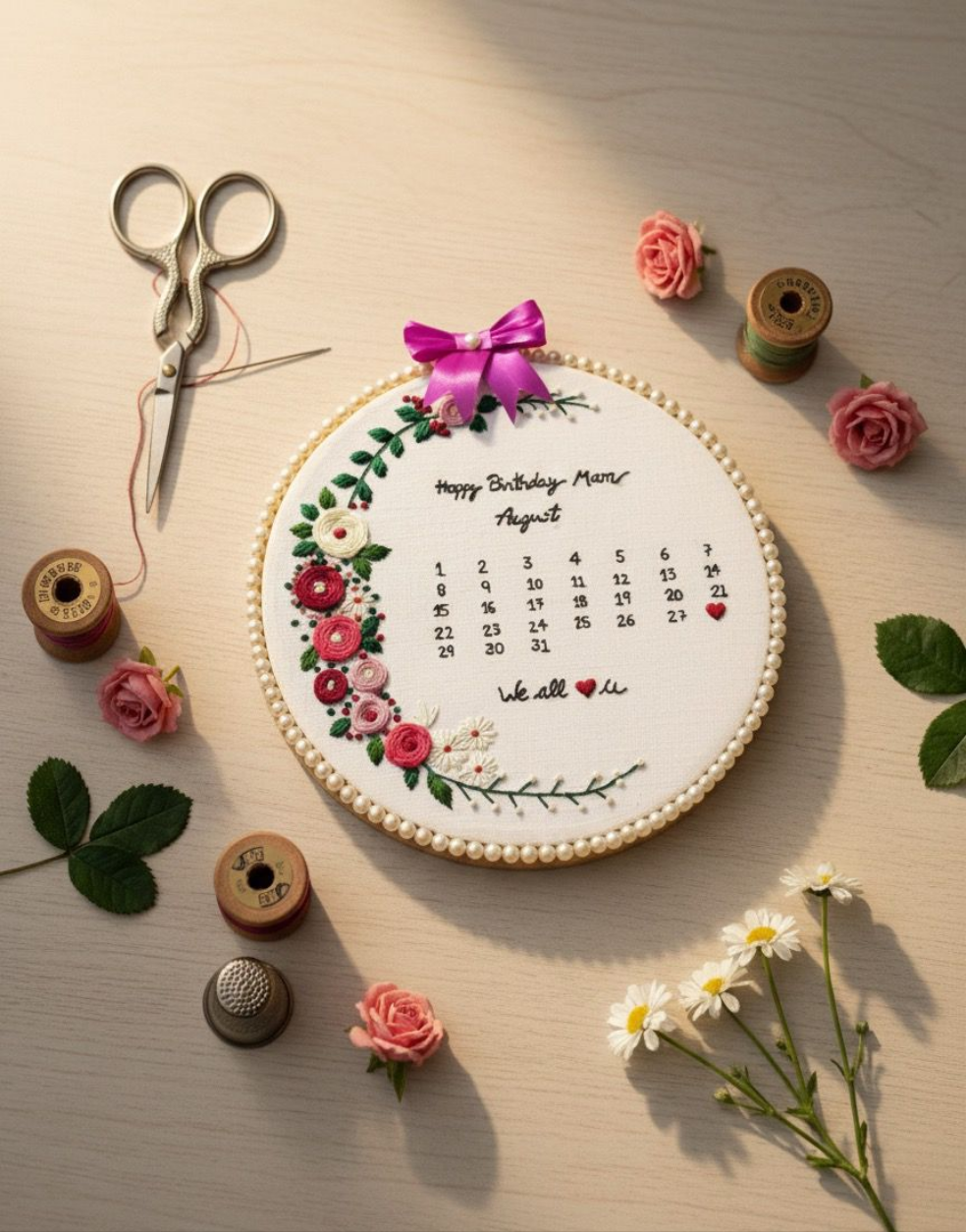 Handmade Embroidered Calendar Hoop Phoolwala Store