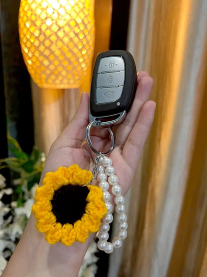 Sunny Pearl Handmade Crochet Sunflower Keychain Phoolwala Store